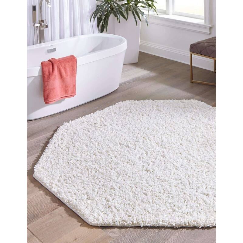 Shag Laurian Collection Area Rug - 6'x6' Octagon - Snow White