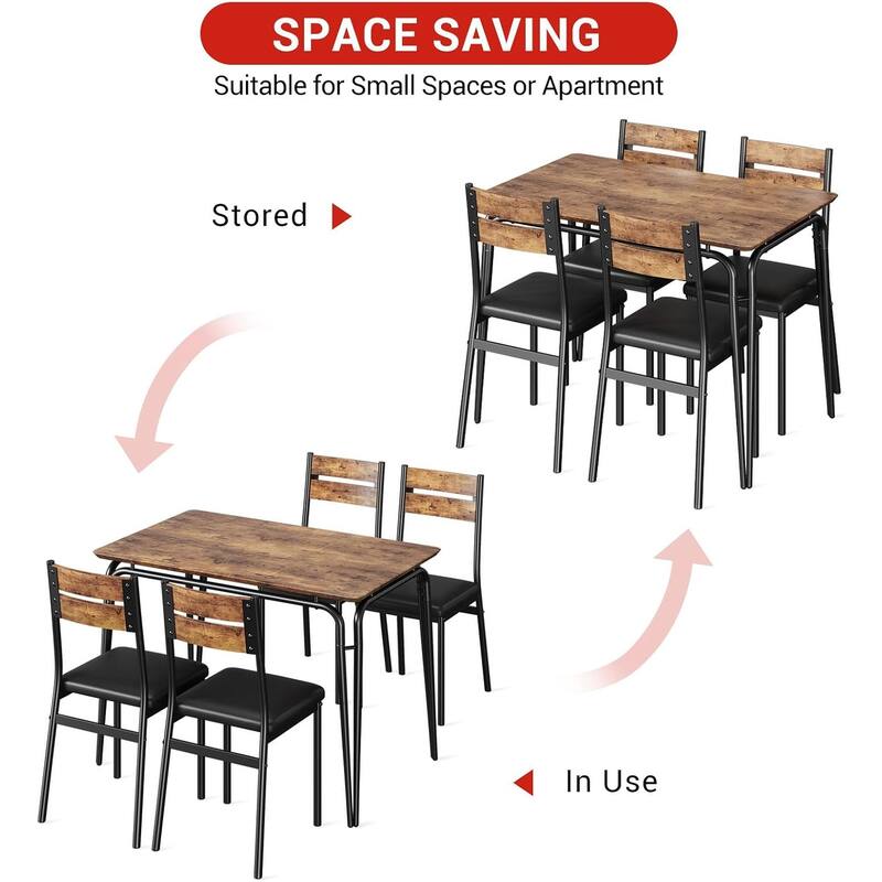 5-Piece Dining Table Set with Upholstered Chairs, Square Table with Metal Frame for Kitchen or Dining Room