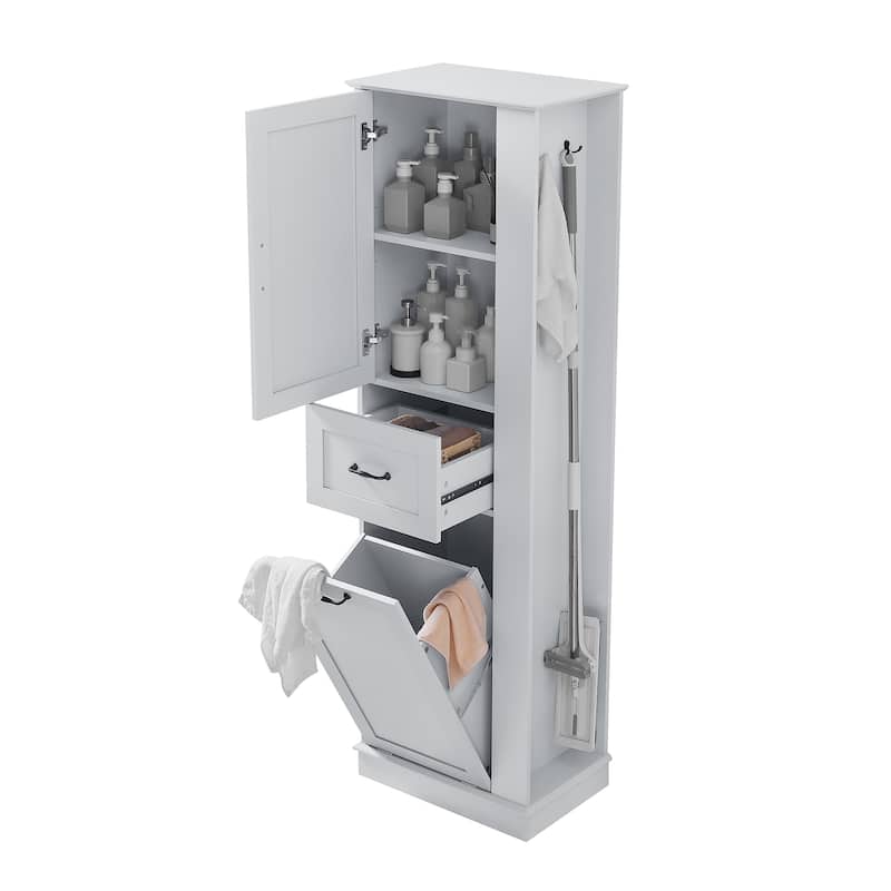 Modern Tall Storage Cabinet - Tilt-Out Compartment, Adjustable Shelves,Soft-Close Hinges, Aluminum Alloy Handles