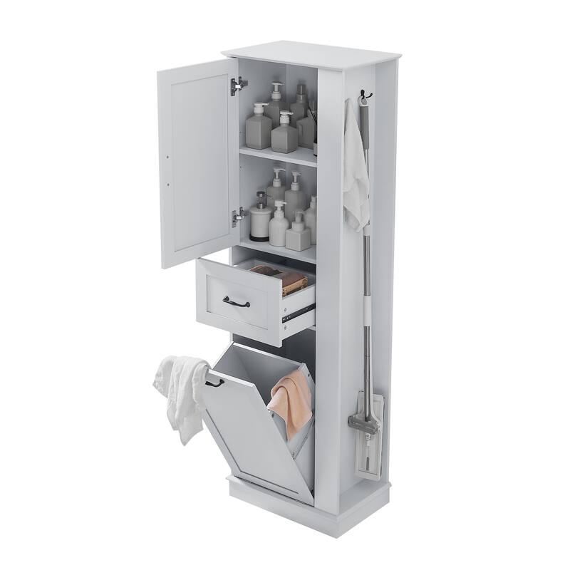 Modern Tall Storage Cabinet with Tilt-Out Compartment, Adjustable Shelves,Soft-Close Hinges and Aluminum Alloy Handles
