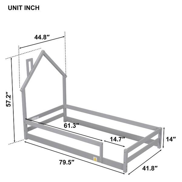 Twin Size Montessori Floor Bed with Fences, Wood Twin Kids Bed Frame
