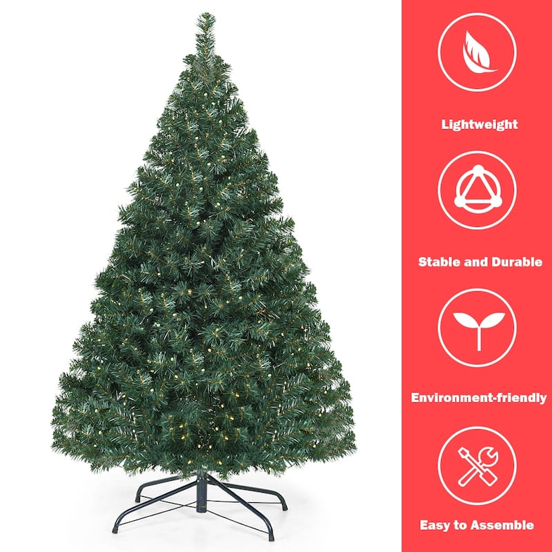 Gymax Pre-lit 4.5Ft Christmas Tree Hinged Artificial PVC with LED