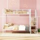 preview thumbnail 1 of 9, Full Over Full Metal Bunk Bed with Lateral Storage Ladder & Wardrobe White