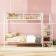 preview thumbnail 10 of 33, Metal Bunk Bed with Guardrail, Kids Bed Frame with Lateral Storage Ladder and Wardrobe White - Full