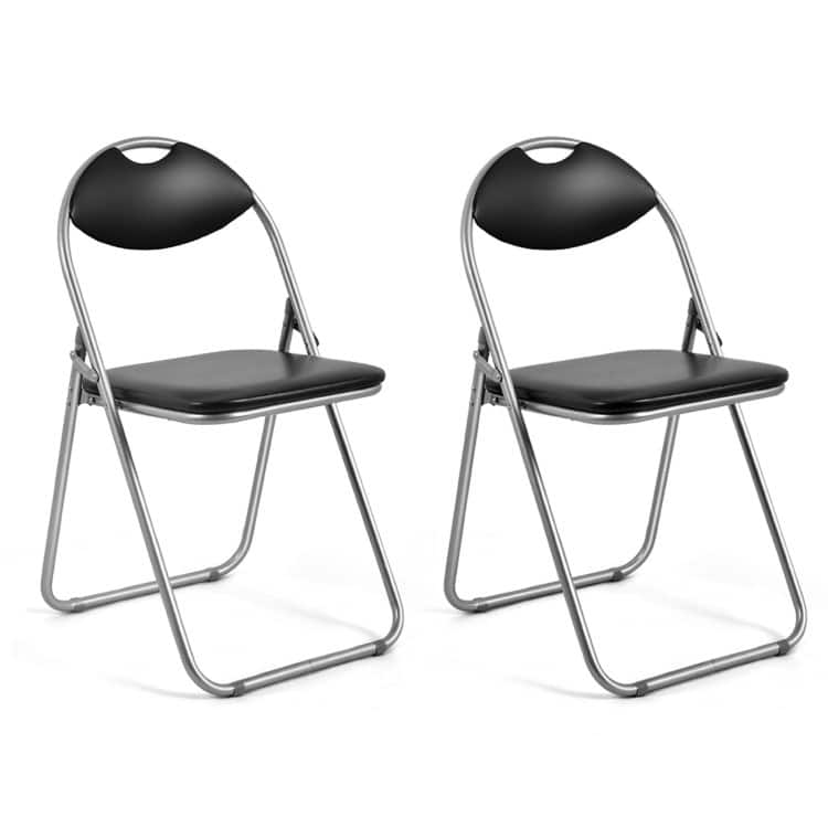 Black Portable Folding Dining Chairs Set with Carrying Handles and U-Shaped Metal Base - Set-2