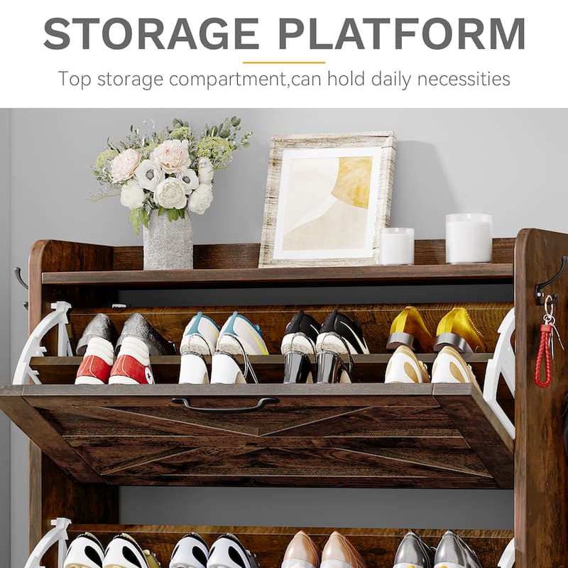 Moasis Farmhouse Flip Shoe Cabinet Shoe Storage Cabinet with 3 Flip Doors Adjustable Shelf - 31.4"L x 8.8"W x 53.1"H
