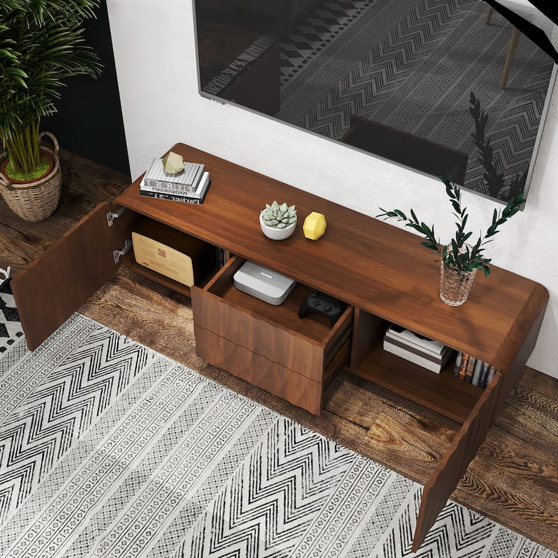 58" TV Console, Modern Spiral Wave Design TV Stand with Storage Cabinet and 2 Drawers