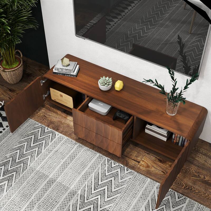 Rossetta Modern Unique Spiral Wave Smooth Rounded Corner Design TV Console Cabinet with Drawers, up to 58''