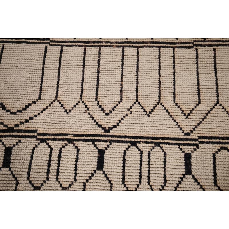 Beige Geometric Moroccan Area Rug Handmade Wool Carpet - 7'11"x 10'3"