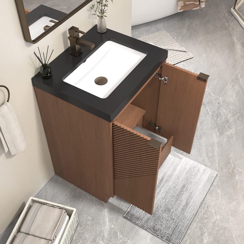 Milano 24" Freestanding Bathroom Vanity with Black Acrylic Sink