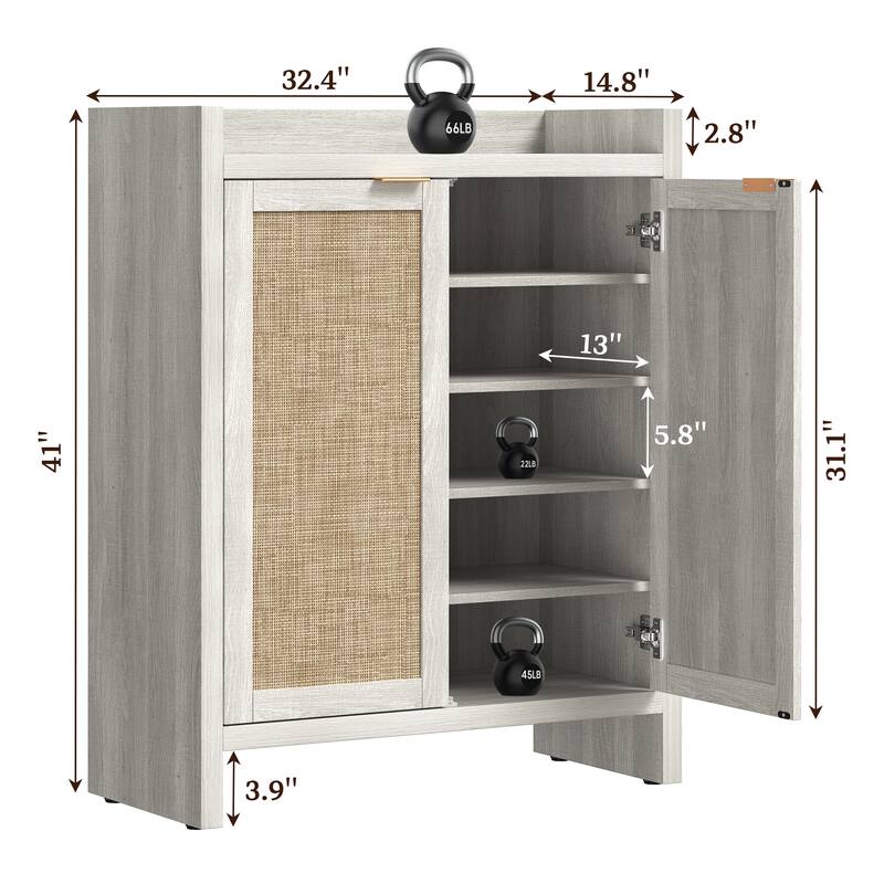 Set of 2 Modern Natural Rattan Shoe Cabinets - 41 x 32.4 x 14.8