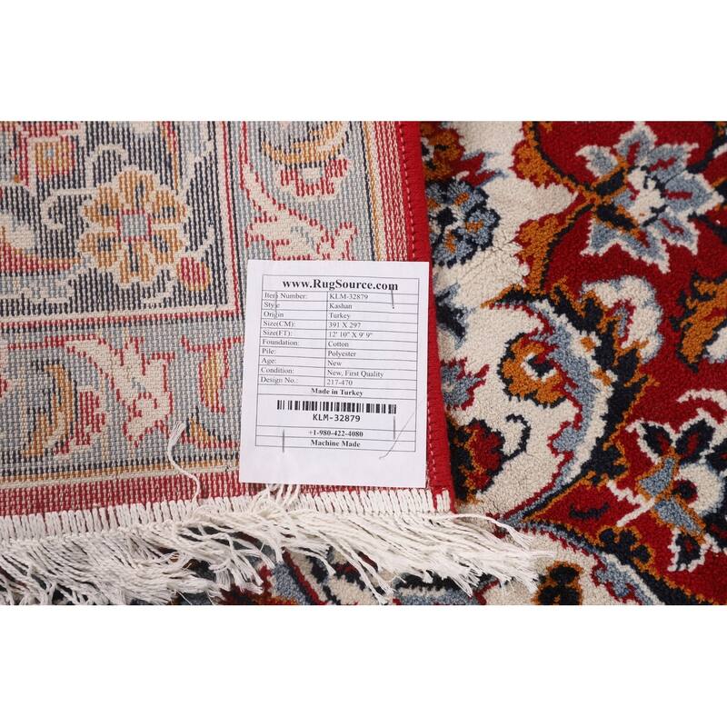 Traditional Kashan Turkish Rug Machine-Made Bedroom Red Carpet - 9'9" x 12'10"