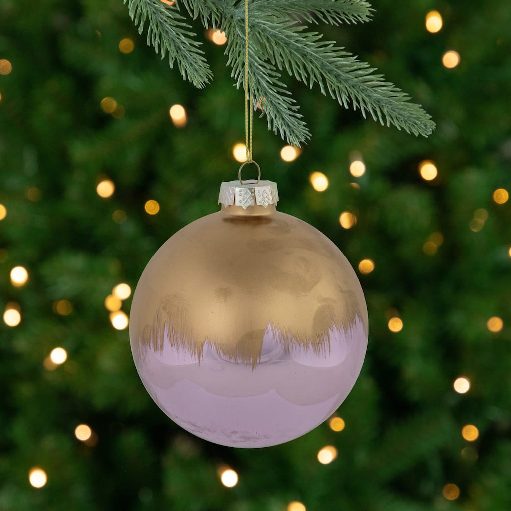 3.5" Brushed Matte Gold and Shiny Lavender Glass Ball Christmas Ornament