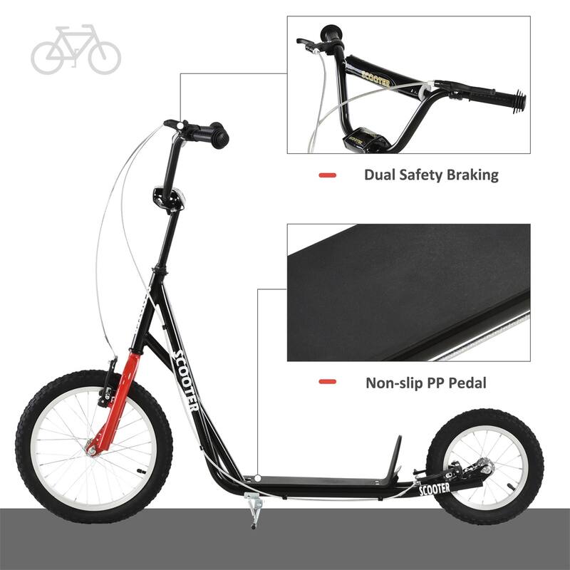 Steel Aluminum Kick Scooter with Adjustable Handlebar - 53.25"L x 22.75"W x 34.75"-37"H