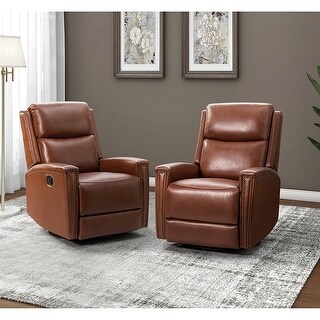 Fiacro 30.31''Wide Modern Genuine Leather Wingback Swivel Rocker Recliner With Tufted Back(Set of 2)