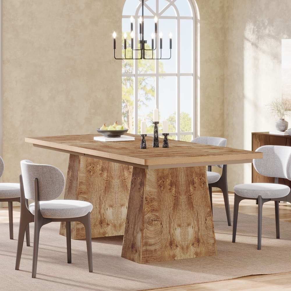 63 Inches Farmhouse Dining Table with Sturdy Pedestal Base - 31.1"D x 63"W x 29.5"H