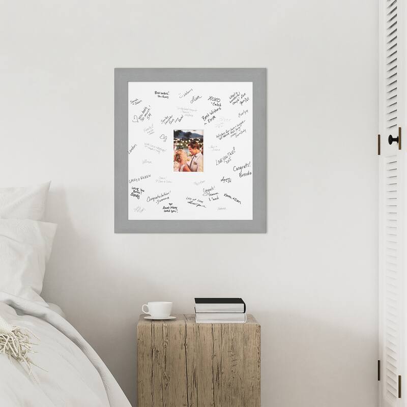 Brush Nickel Signature Mat Picture Frame - Autograph Photo Frame Guest Book Alternative for Weddings, Graduations, or Retirement