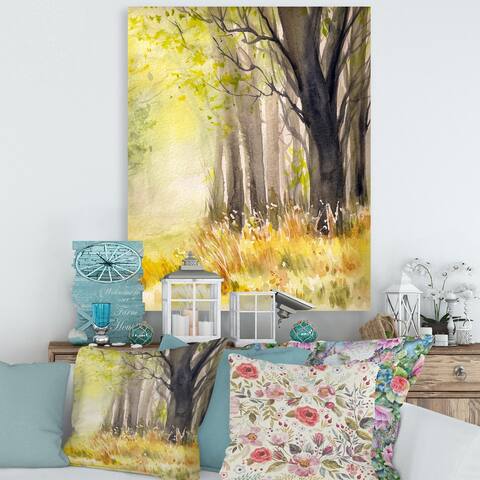 Designart "Bright Sunshine Through The Forest Trees II" Traditional Canvas Wall Art Print