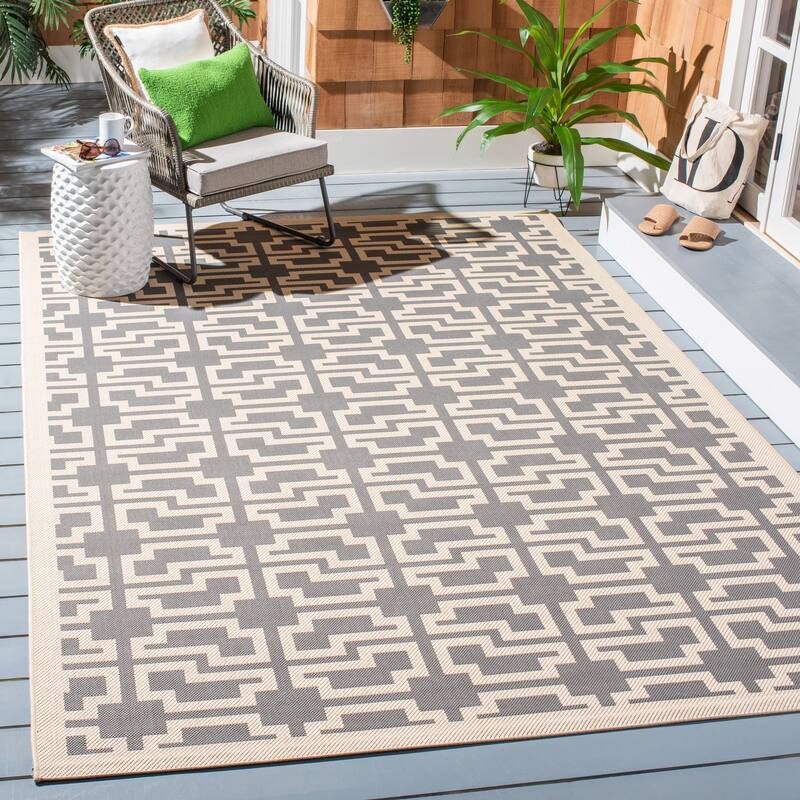 SAFAVIEH Courtyard Zohre Indoor/ Outdoor Waterproof Patio Backyard Rug - 2'7" x 5' - Grey/Beige
