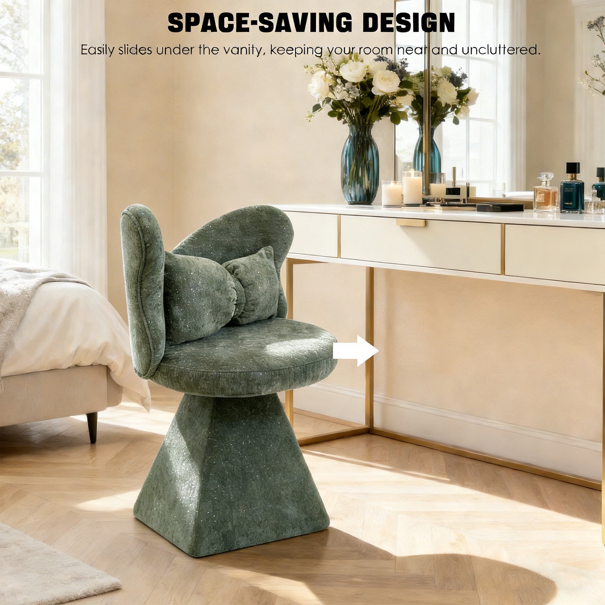 green dressing table chair Vanity Reception Chair with Butterfly Backrest, Swivel Chair Accent Chair Dining Chair pattern: Solids