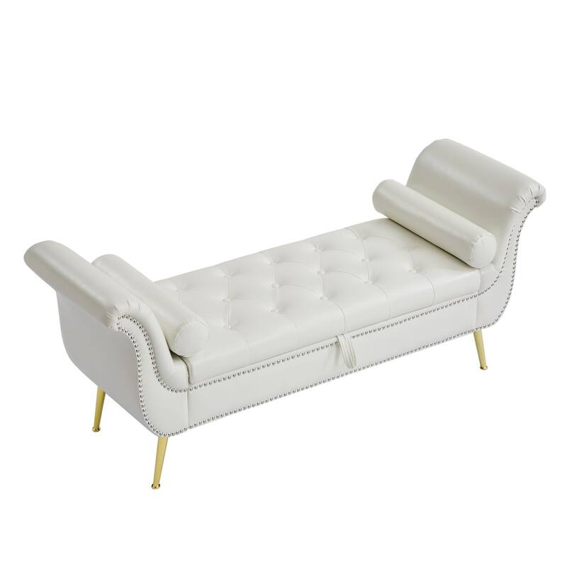 Armed Ottoman Bench PU Leather Bench Button Tufted Sofa Stool Bench Footrest Stoolfor Entryway, Living Room and Window