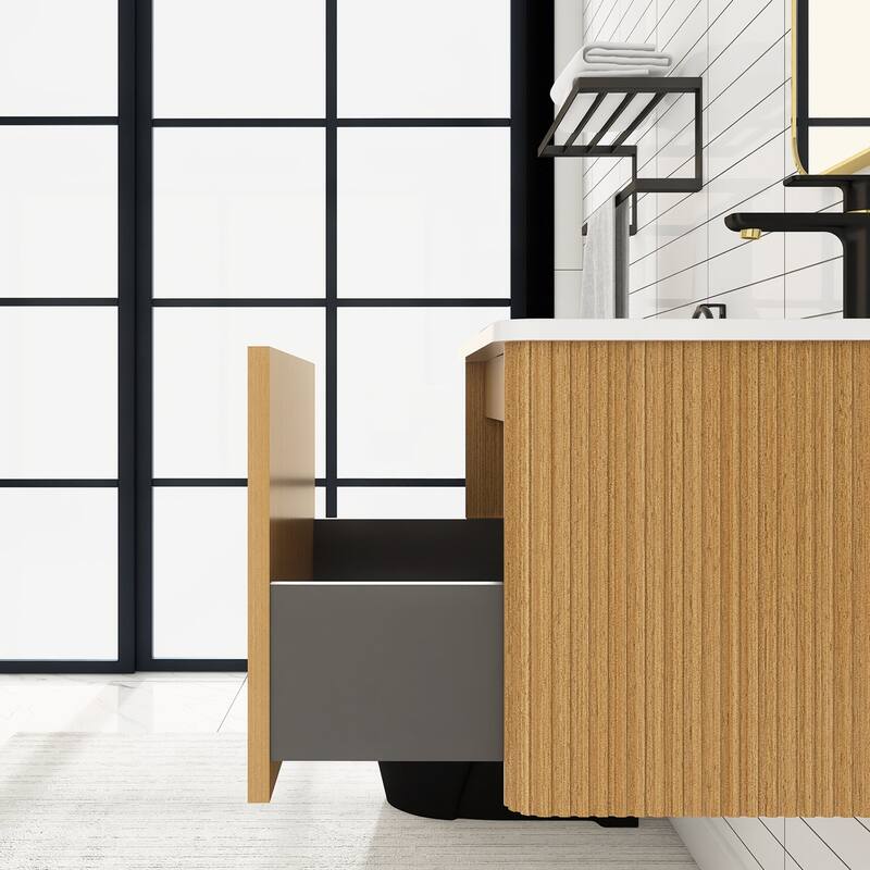 Plywood Wall-Mounted Bathroom Vanity Set with Integrated Ceramic Sink
