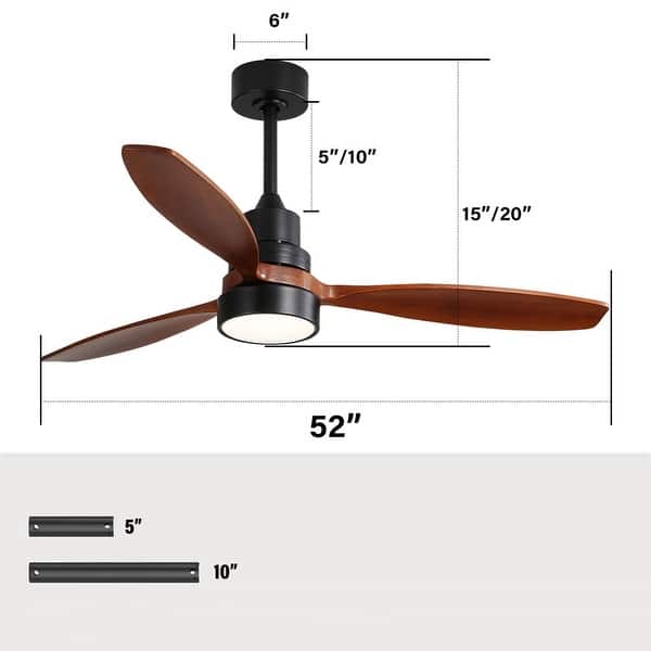 dimension image slide 16 of 29, Sofucor 42"/48"/ 52"/60"Noiseless Walnut Wood Ceiling Fan with Remote Control, Integrated Light Optional