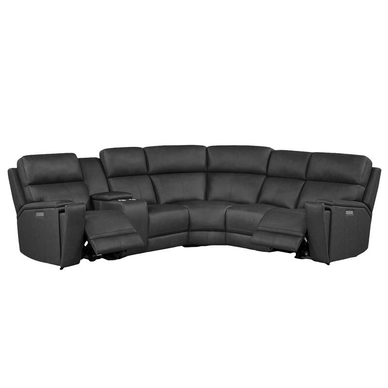 6PCS, 2 power Recliners, Leather Reclining Sectional with Cup Holders and Extendable Legs