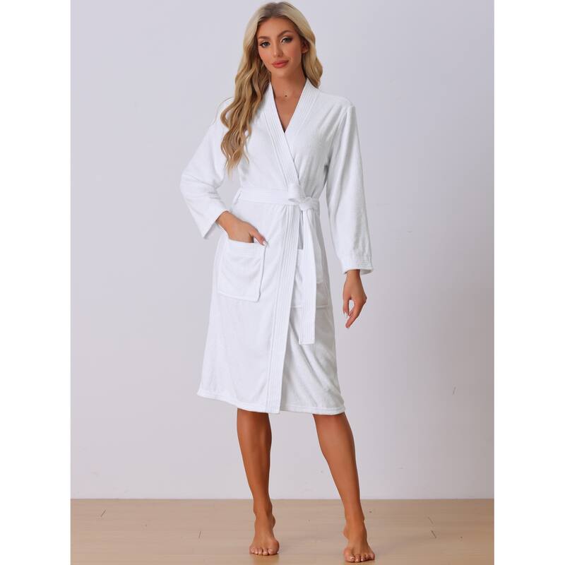 Womens Bath Robe Durable Lightweight Kimono Luxury Spa Resort & Hotel Bathrobe - White - L