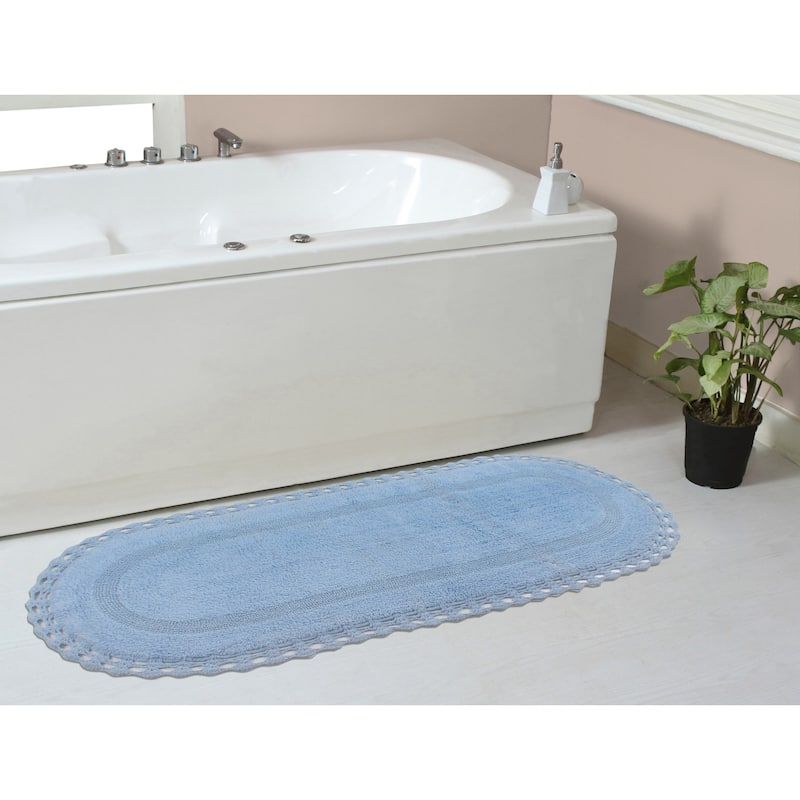 Hampton Contour Rug, Cotton Soft, Water Absorbent, Non Slip U Shape Contour Rug Machine Washable 20"x20" Contour - 21"x54" - Blue
