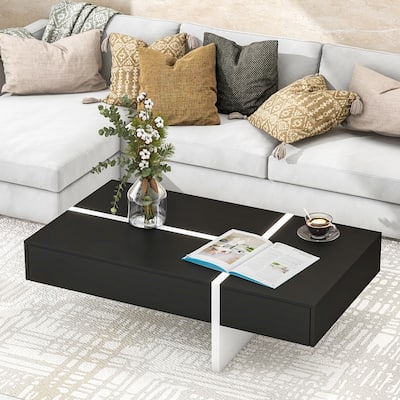 Roomfitters Modern Rectangle Coffee Table with High Gloss Finish, Contemporary Center Table for Living Room or Sofa Seating