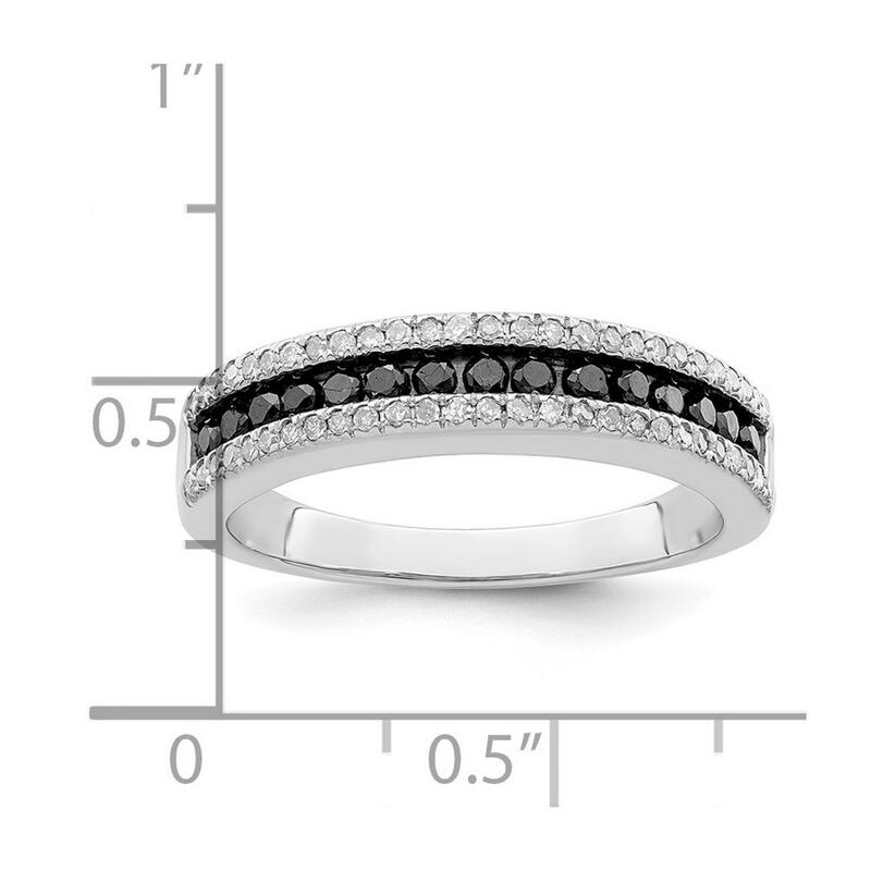 Curata 925 Sterling Silver Polished Prong set Channel set Black and White Diamond Ring
