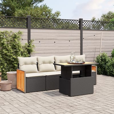 vidaXL Patio Sofa Set with Cushions Outdoor Furniture 5 Piece Poly Rattan