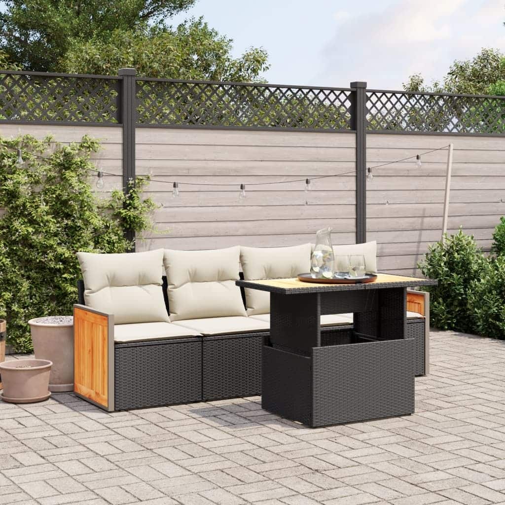 vidaXL Patio Sofa Set with Cushions Outdoor Furniture 5 Piece Poly Rattan
