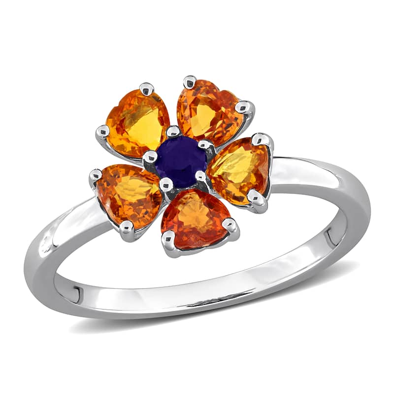 Miadora Multi-Gem Floral Ring Sterling Silver - 5 - Orange