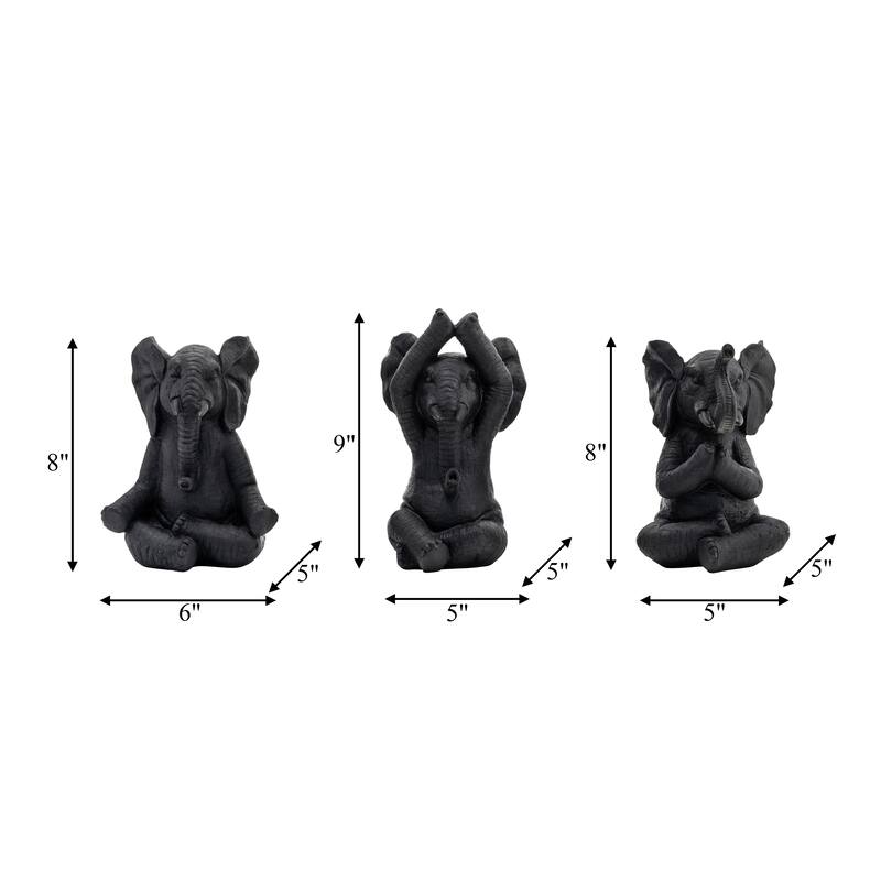 Decorative Resin Elephant Figurines with Yoga Poses - Set of 3, 8"