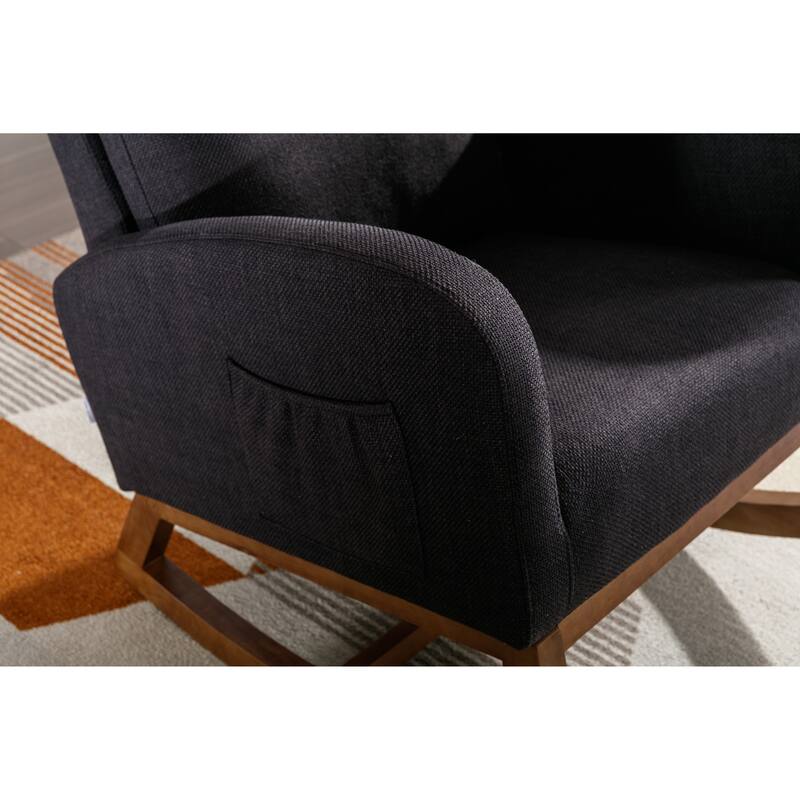 Modern 27" Upholstered Rocking Chair with Wood Legs and Side Pocket