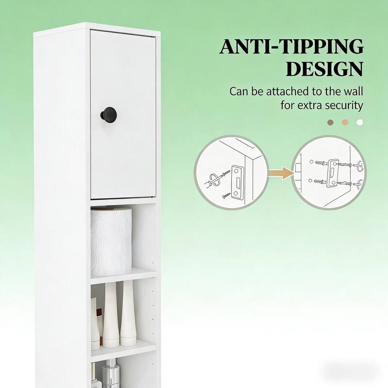 Anmytek Slim Corner Bathroom Cabinet White Tall Storage Unit