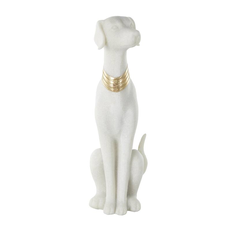 Polystone Dog Sitting Decorative Sculpture with Gold Collar - Cream - Roche River Decor