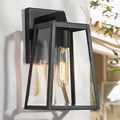 Bern 1-Light Black Lantern Outdoor Wall Sconce Lights Patio Glass Lamps - L 6"x W 6.5"x H 10.5"