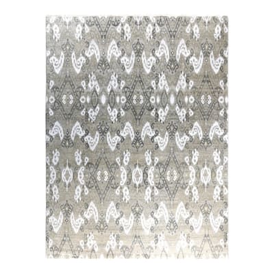 Ikat One-of-a-Kind Hand-Knotted Area Rug, Gray - 9' 0" x 12' 1"
