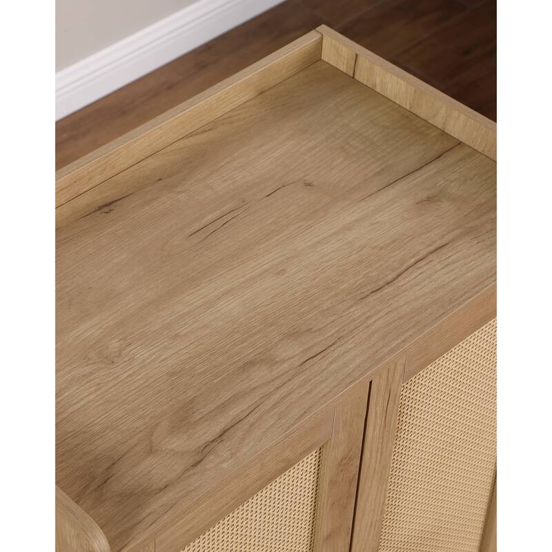 Rattan Door Shoe Cabinet, 5-Tier Wooden Shoe Storage Organizer with Open Shelves for Entryway, Hallway, or Bedroom