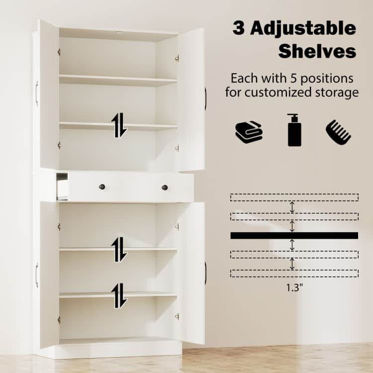 Farmhouse Pantry Cabinet with Barn Doors Tall Kitchen Storage Organizer with Adjustable Shelves