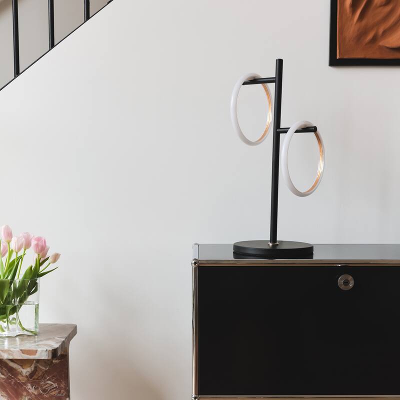 Brightech Saturn 21 in. Classic Black Industrial Integrated LED Desk Table Lamp with Built-In Color Changing Function