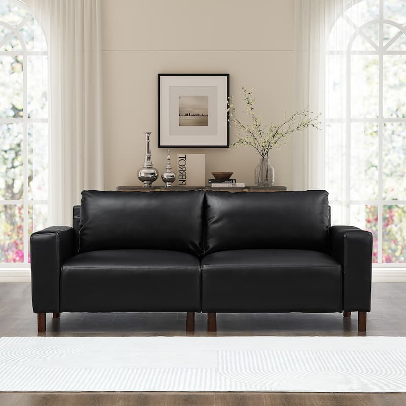 78.5" Loveseat Sofa with Breathable Faux Leather Upholstery for Living Room & Apartment - Black