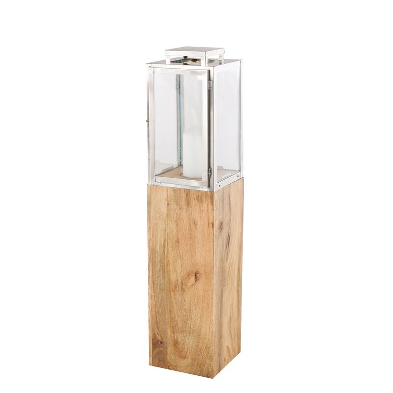 Mango Wood Handmade Decorative Indoor Outdoor Candle Lantern - Brown - Roche River Decor - Brown - 9"W, 36"H