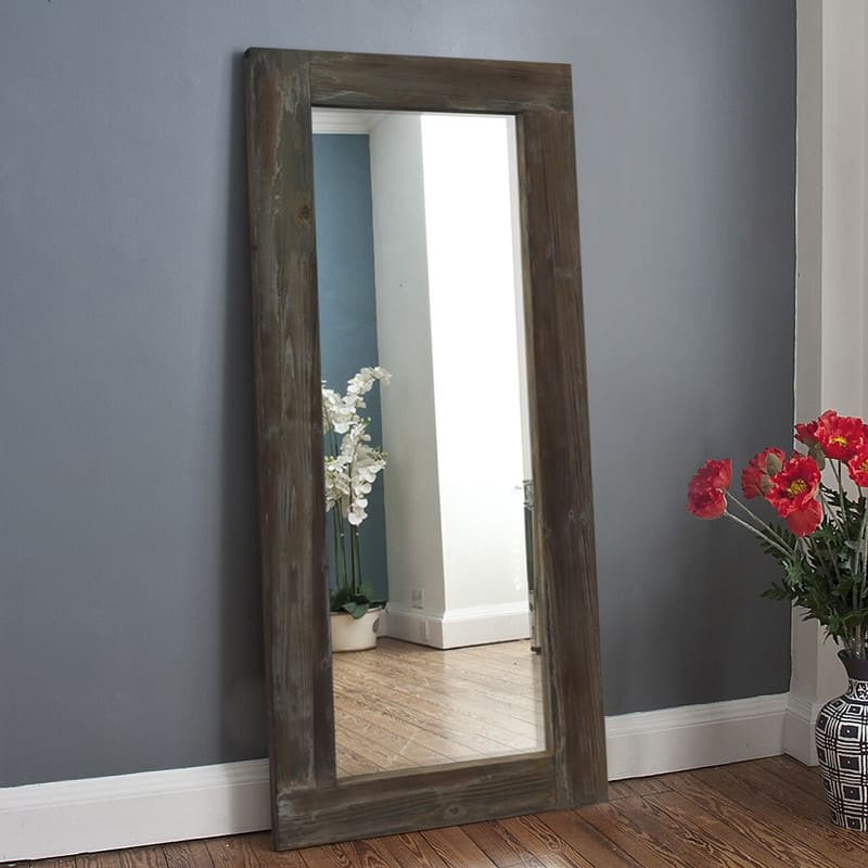 Farmhouse Rectangular Solid Wood Framed Full Length Leaning Mirror - 58"x24" - Brown