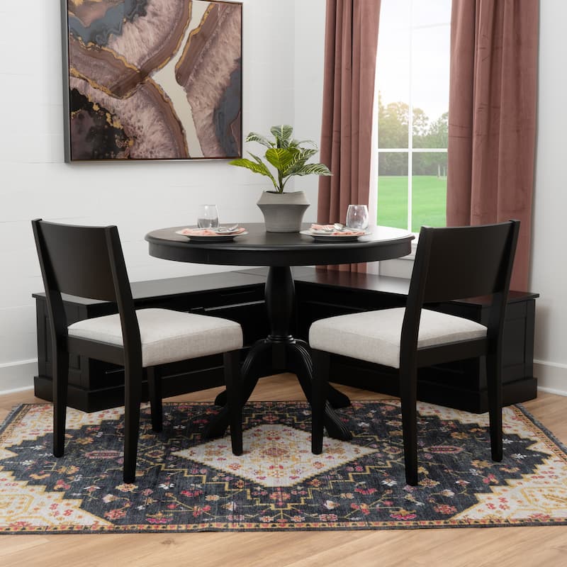 Josie Black Wooden 4-Piece Nook Table and Dining Chair Set with 2 Chairs - BlackGrey