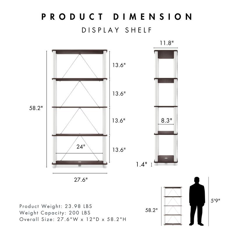 DH BASIC Modern Wood Shelving Unit with storage - Tier Shelves, Cube Ladder Shelf by Denhour
