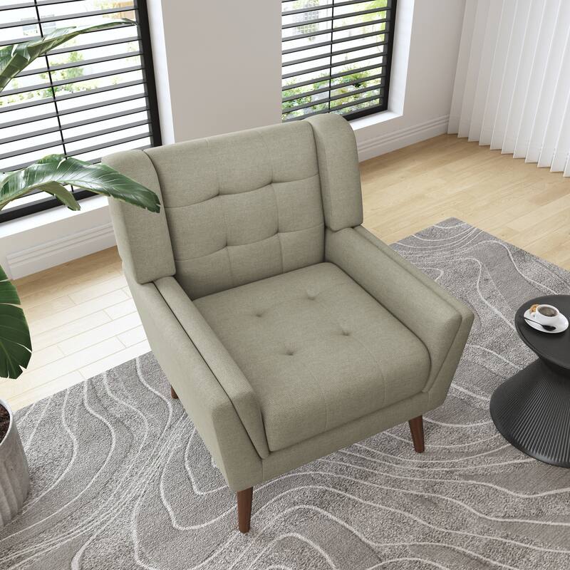 Modern Linen Accent Chair Tufted Armchair